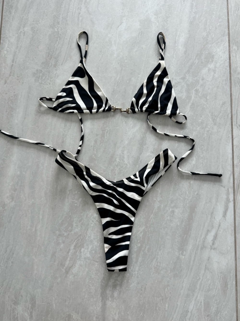 Swim by D Zebra Print Triangle Bikini Set - Black & White